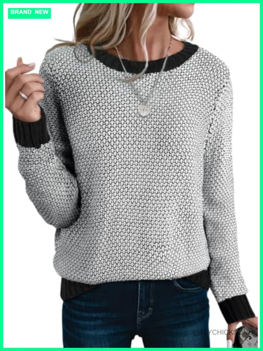 Womens Long Sleeve Crewneck Pullover Sweater Acrylic Knit